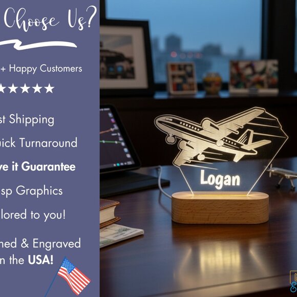 Airplane Custom Name Lamp • Personalized LED Cloud Decor • Boy/Girl Gift - Picture 4 of 8